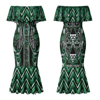 Aotearoa Ngai Tahu Couples Matching Mermaid Dress and Hawaiian Shirt Maori Tribal Dark Green Paua Shell Pattern DT05 - Polynesian Pride