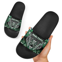 Aotearoa Ngai Tahu Slide Sandals Maori Tribal Dark Green Paua Shell Pattern DT05 - Polynesian Pride