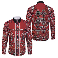 Aotearoa Te Arawa Family Matching Mermaid Dress and Hawaiian Shirt Maori Tribal Dark Red Paua Shell Pattern DT05 Dad's Shirt - Long Sleeve Red - Polynesian Pride