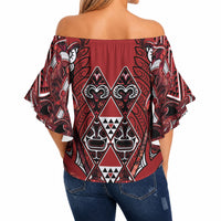 Aotearoa Te Arawa Off Shoulder Wrap Waist Top Maori Tribal Dark Red Paua Shell Pattern DT05 - Polynesian Pride