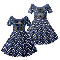 Aotearoa Tuwharetoa Family Matching Tank Maxi Dress and Hawaiian Shirt Maori Tribal Navy Paua Shell Pattern DT05 Daughter's Dress Navy - Polynesian Pride
