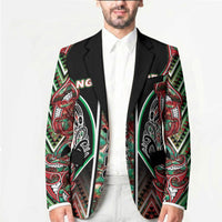 Aotearoa Ngai Tuhoe Blazer Maori Tribal Red And Green Paua Shell Pattern DT05 - Polynesian Pride