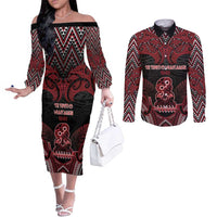 Personalised New Zealand Waitangi Day Couples Matching Off The Shoulder Long Sleeve Dress and Long Sleeve Button Shirt Te Tiriti O Waitangi 1840 DT05 Black - Polynesian Pride