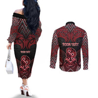 Personalised New Zealand Waitangi Day Couples Matching Off The Shoulder Long Sleeve Dress and Long Sleeve Button Shirt Te Tiriti O Waitangi 1840 DT05 - Polynesian Pride