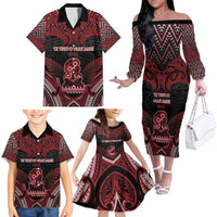 Personalised New Zealand Waitangi Day Family Matching Off The Shoulder Long Sleeve Dress and Hawaiian Shirt Te Tiriti O Waitangi 1840 DT05 - Polynesian Pride