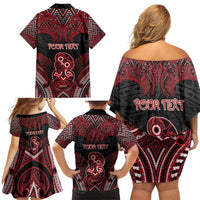 Personalised New Zealand Waitangi Day Family Matching Off Shoulder Short Dress and Hawaiian Shirt Te Tiriti O Waitangi 1840 DT05 - Polynesian Pride