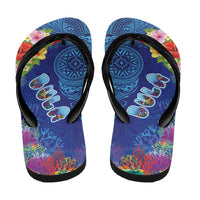Fiji Day Flip Flops Coral Reef with Tapa Motifs and Hibiscus Ocean Vibe LT03 - Polynesian Pride