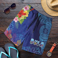 Fiji Day Shorts for Men Coral Reef with Tapa Motifs and Hibiscus Ocean Vibe LT03 Blue - Polynesian Pride
