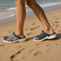 Fiji Hibiscus Clogs Shoes Tapa Masi Motifs with Tropical Plants