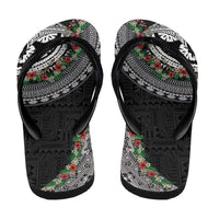 Fiji Hibiscus Flip Flops Tapa Masi Motifs with Tropical Plants