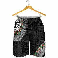 Fiji Hibiscus Shorts for Men Tapa Masi Motifs with Tropical Plants