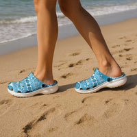 Fiji Marau na Kerisimasi Clogs Shoes Aqua Tagimoucia Tapa Masi Tribal - Polynesian Pride