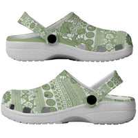 Fiji Marau na Kerisimasi Clogs Shoes Sage Green Tagimoucia Tapa Masi Tribal - Polynesian Pride