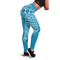 Fiji Marau na Kerisimasi Leggings Aqua Tagimoucia Tapa Masi Tribal - Polynesian Pride