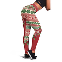 Fiji Marau na Kerisimasi Leggings Red Tagimoucia Tapa Masi Tribal - Polynesian Pride