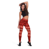 Fiji Marau na Kerisimasi Leggings Red Tapa Masi Inspired Christmas - Polynesian Pride