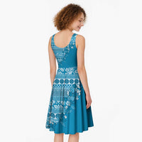 Fiji Marau na Kerisimasi Midi Dress Aqua Tagimoucia Tapa Masi Tribal - Polynesian Pride