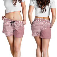 Fiji Marau na Kerisimasi Shorts for Women Dusty Rose Tagimoucia Tapa Masi Tribal - Polynesian Pride