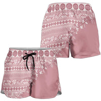 Fiji Marau na Kerisimasi Shorts for Women Dusty Rose Tagimoucia Tapa Masi Tribal - Polynesian Pride