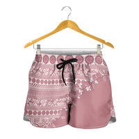 Fiji Marau na Kerisimasi Shorts for Women Dusty Rose Tagimoucia Tapa Masi Tribal - Polynesian Pride