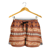 Fiji Marau na Kerisimasi Shorts for Women Gold Tapa Masi Inspired Christmas - Polynesian Pride