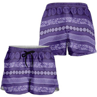 Fiji Marau na Kerisimasi Shorts for Women Purple Tapa Masi Inspired Christmas - Polynesian Pride