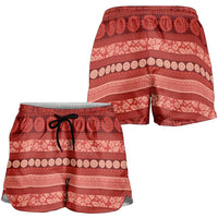 Fiji Marau na Kerisimasi Shorts for Women Red Tapa Masi Inspired Christmas - Polynesian Pride