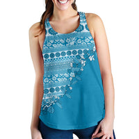 Fiji Marau na Kerisimasi Women Racerback Tank Aqua Tagimoucia Tapa Masi Tribal - Polynesian Pride