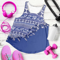 Fiji Marau na Kerisimasi Women Racerback Tank Blue Tagimoucia Tapa Masi Tribal - Polynesian Pride