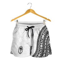 Fijian Rugby Shorts for Women Tapa Pattern and Palm Tree Tribal