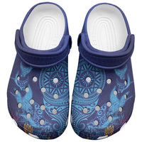 Fijian Tribal Manta Ray Clogs Shoes Masi Motif with Coral Reef Ocean Vibe LT03 Blue - Polynesian Pride