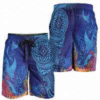 Fijian Tribal Manta Ray Shorts for Men Masi Motif with Coral Reef Ocean Vibe LT03 - Polynesian Pride