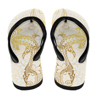 Gold and White Hawaii Flip Flops Hammerhead Shark Tattoo Curve Polynesian - Polynesian Pride