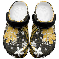 Gold Polynesian Pattern With Tropical Flowers Clogs Shoes - Polynesian Pride