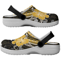 Gold Polynesian Pattern With Tropical Flowers Clogs Shoes - Polynesian Pride