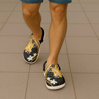 Gold Polynesian Pattern With Tropical Flowers Clogs Shoes - Polynesian Pride