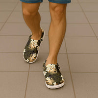 Gold Tropical Hawaii Clogs Shoes Seamless Monstera Plumeria Hawaiian Pattern - Polynesian Pride