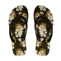 Gold Tropical Hawaii Flip Flops Seamless Monstera Plumeria Hawaiian Pattern - Polynesian Pride