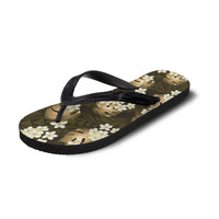Gold Tropical Hawaii Flip Flops Seamless Monstera Plumeria Hawaiian Pattern - Polynesian Pride