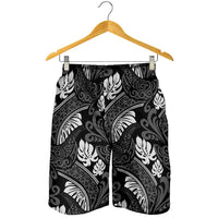 Grayscale Monstera Shorts for Men Polynesian Tribal Pattern - Polynesian Pride