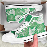 Green Aloha Hawaii High Top Shoes Monstera Hibiscus Plumeria Seamless Vibes - Polynesian Pride