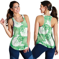 Green Aloha Hawaii Women Racerback Tank Monstera Hibiscus Plumeria Seamless Vibes - Polynesian Pride