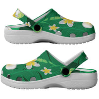 Green Banana Leaf Hawaii Clogs Shoes Lau Maia Plumeria Tropical Summer Vibes