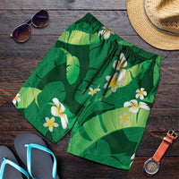 Green Banana Leaf Hawaii Shorts for Men Lau Maia Plumeria Tropical Summer Vibes