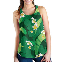 Green Banana Leaf Hawaii Women Racerback Tank Lau Maia Plumeria Tropical Summer Vibes