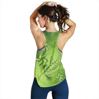 Green Gradient Polynesia Women Racerback Tank Hawaiian Tribal Hammerhead Shark Tattoo - Polynesian Pride