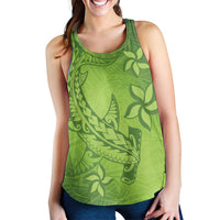 Green Gradient Polynesia Women Racerback Tank Hawaiian Tribal Hammerhead Shark Tattoo - Polynesian Pride