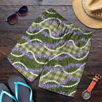 Green Hawaii Palaka Honohono Pikake Shorts for Men Hawaiian Orchid Lei Polynesian Pattern - Polynesian Pride