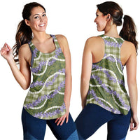 Green Hawaii Palaka Honohono Pikake Women Racerback Tank Hawaiian Orchid Lei Polynesian Pattern - Polynesian Pride