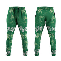 Green Hawaii Palm Tree Hibiscus Jogger Pants Fantasy Summer Vibe LT01 Green - Polynesian Pride